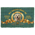 Gearhumans 3D All Guests Must Be Approved By Our Golden Retriever Gold Frame Custom Doormat