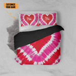 Gearhumans 3D Red and Pink Heart Tie Dye Valentine Custom Bedding Set