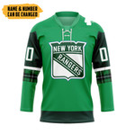Gearhumans 3D Rangers St. Patrick's Day Custom Name Custom Number Hockey Jersey