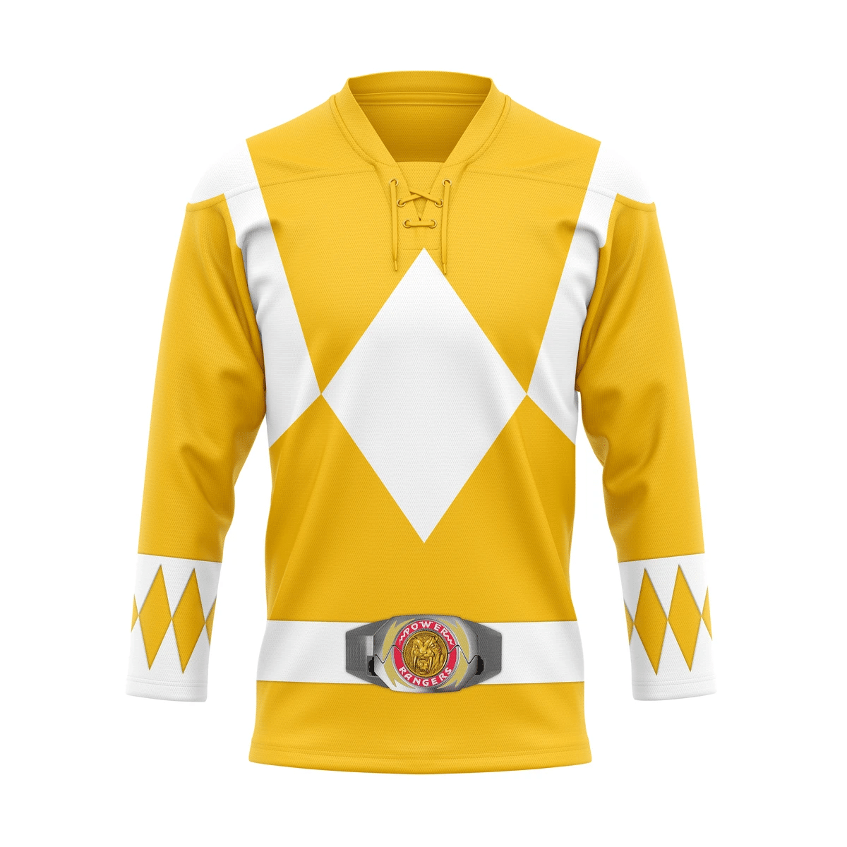 Mighty Morphin Yellow Power Rangers Custom Hockey Jersey1