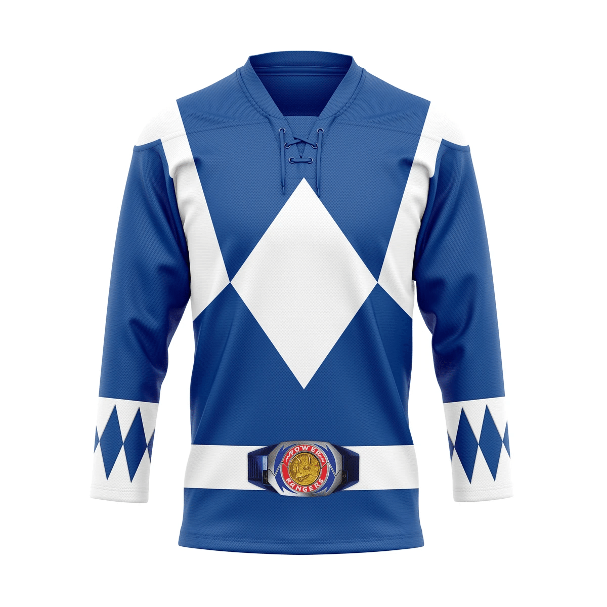 Mighty Morphian Blue Power Rangers Custom Hockey Jersey1