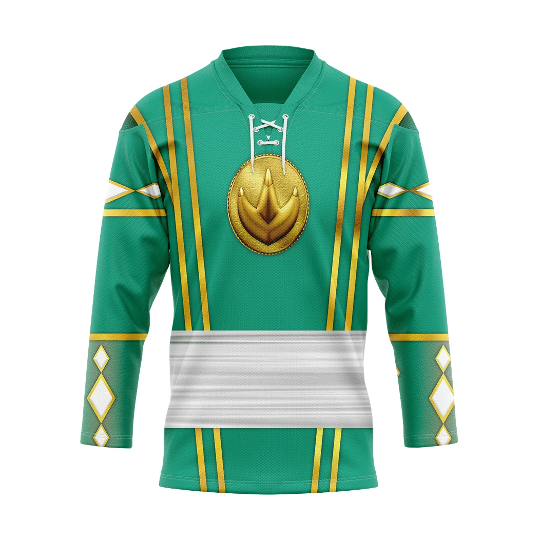 Green Ninja Mighty Morphin Power Rangers Ninjetti Custom Hockey Jersey1