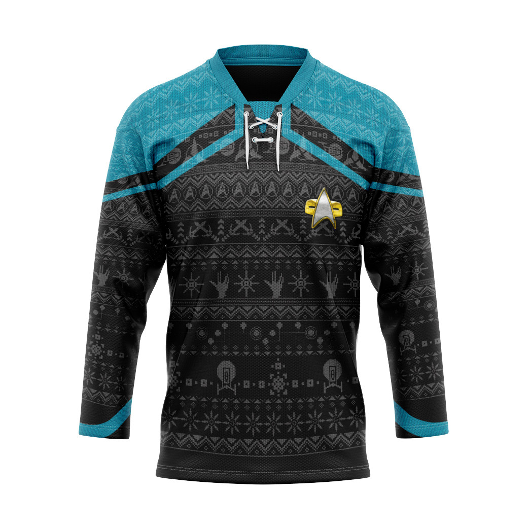 Star Trek Picard 2020 Blue Ugly Christmas Custom Hockey Jersey1