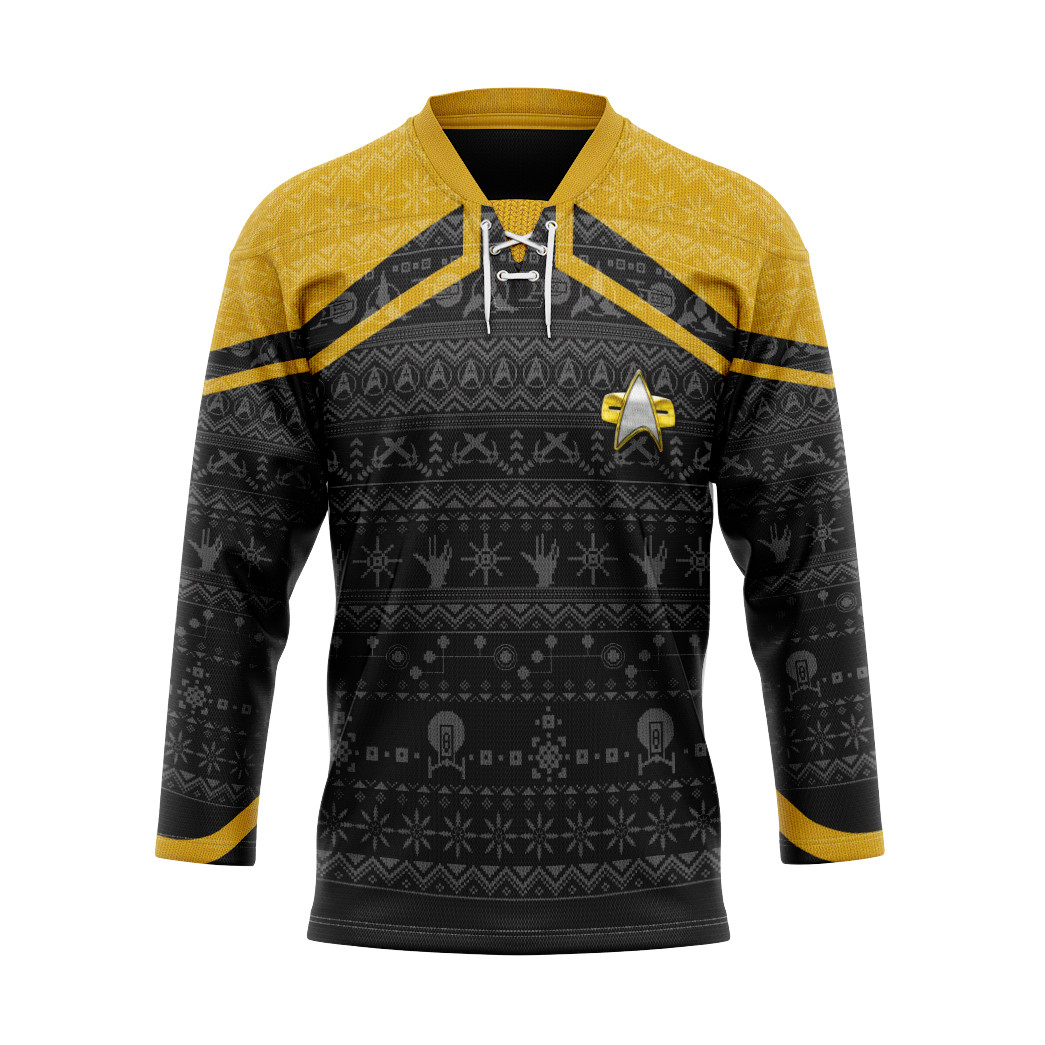 Star Trek Picard 2020 Yellow Ugly Christmas Custom Hockey Jersey1