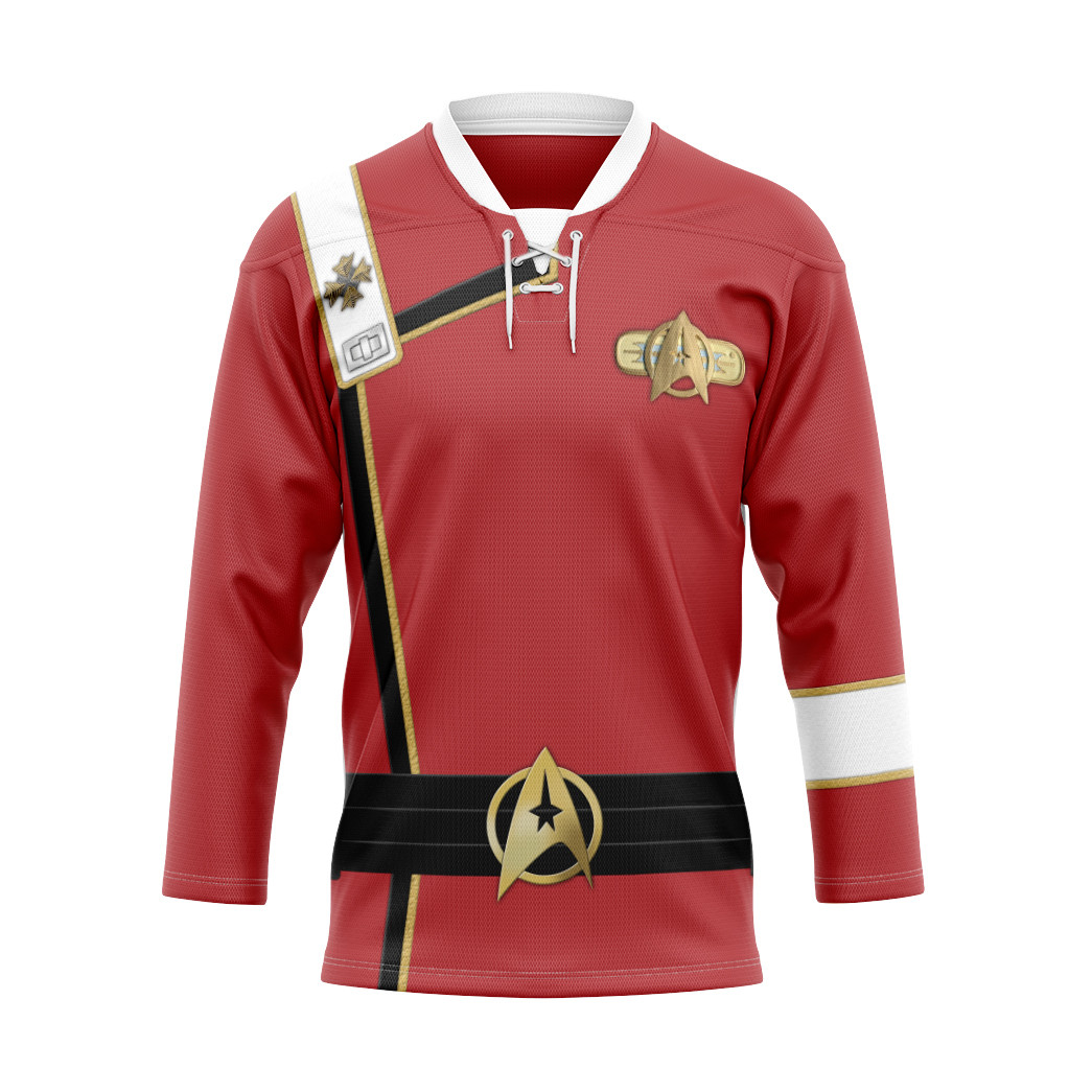 Star Trek Wrath of Khan Starfleet Red Uniform Custom Hockey Jersey1