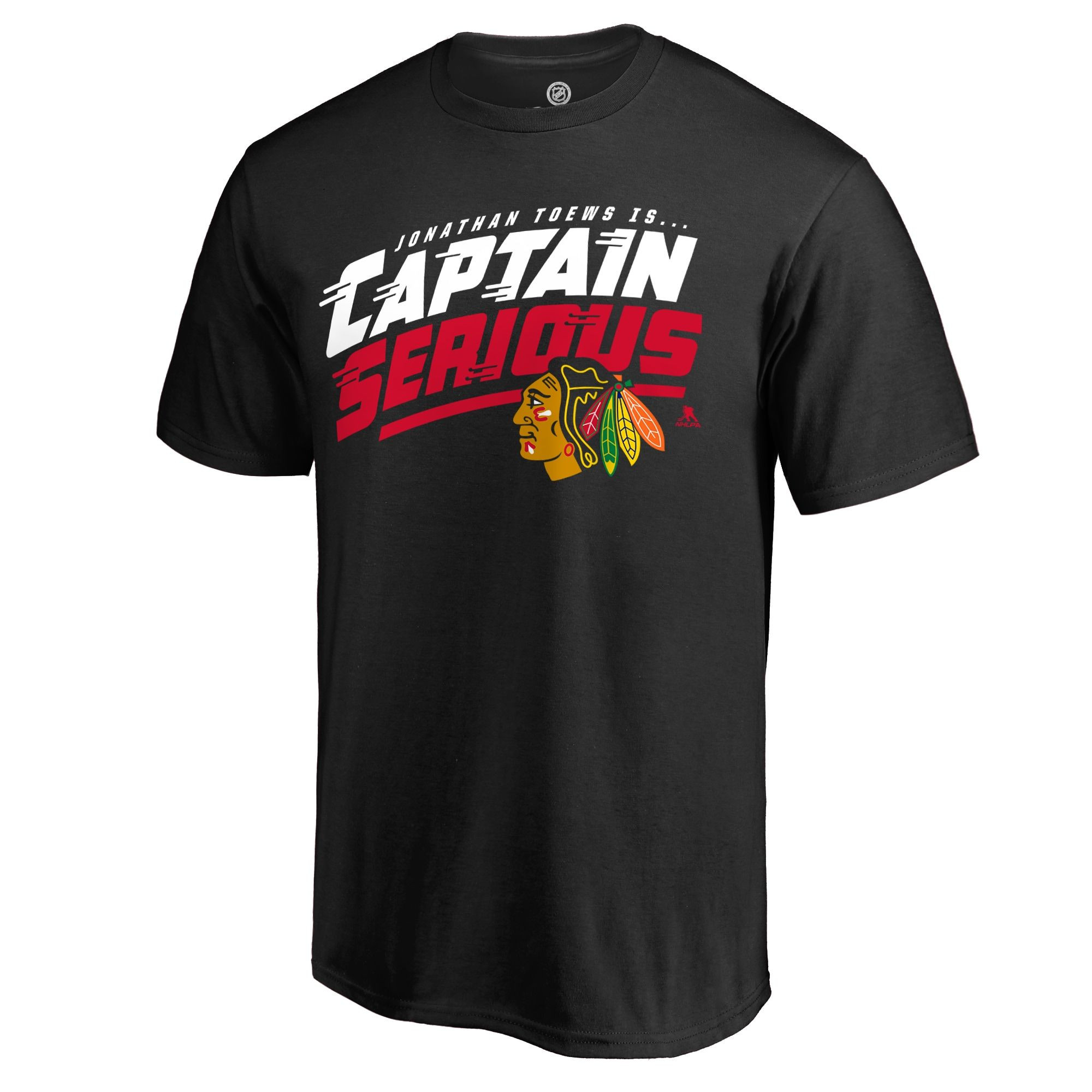 Men's Fanatics Branded Jonathan Toews Black Chicago Blackhawks Hometown Collection Captain Serious T-Shirt