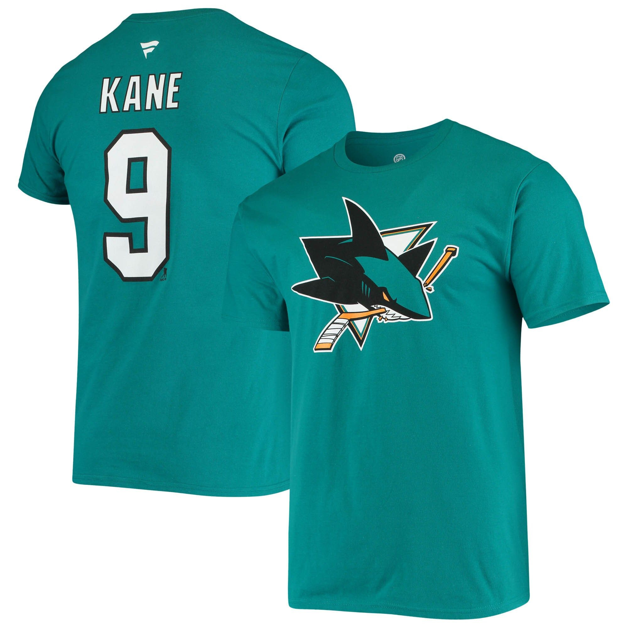 Men's Fanatics Branded Evander Kane Teal San Jose Sharks Player Name and Number T-Shirt