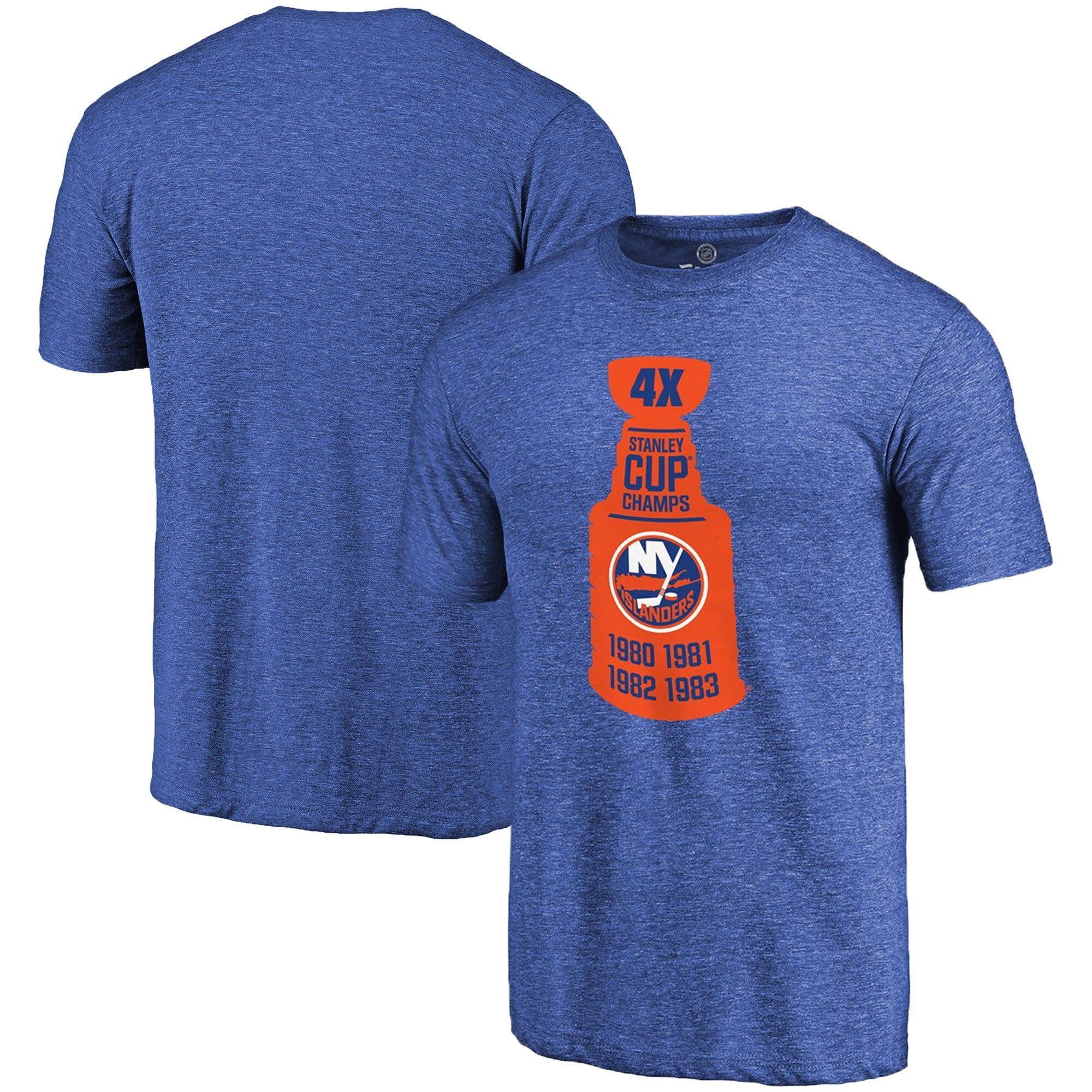 Men's Fanatics Branded Heathered Royal New York Islanders 4X Stanley Cup Champs T-Shirt