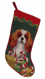 Needlepoint Christmas Dog Breed Stocking -Cavalier King Charles Spaniel With Candy Canes