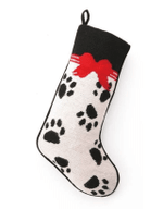Needlepoint Christmas Dog Stocking-Paw Prints And Red Bow