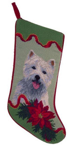 Needlepoint Christmas Dog Breed Stocking - Westie With Poinsettia