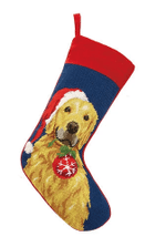 Needlepoint Christmas Dog Breed Stocking - Golden Retriever With Ornament