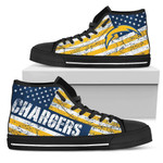 America Flag Italic Vintage Style Los Angeles Chargers NFL Custom Canvas High Top Shoes men and women size US
