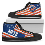America Flag Italic Vintage Style New York Mets MLB Custom Canvas High Top Shoes men and women size US