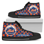 Puzzle Logo With New York Mets MLB Custom Canvas High Top Shoes men and women size US