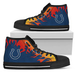 Fire Burning Fierce Strong Logo Indianapolis Colts NFL Custom Canvas High Top Shoes men and women size US