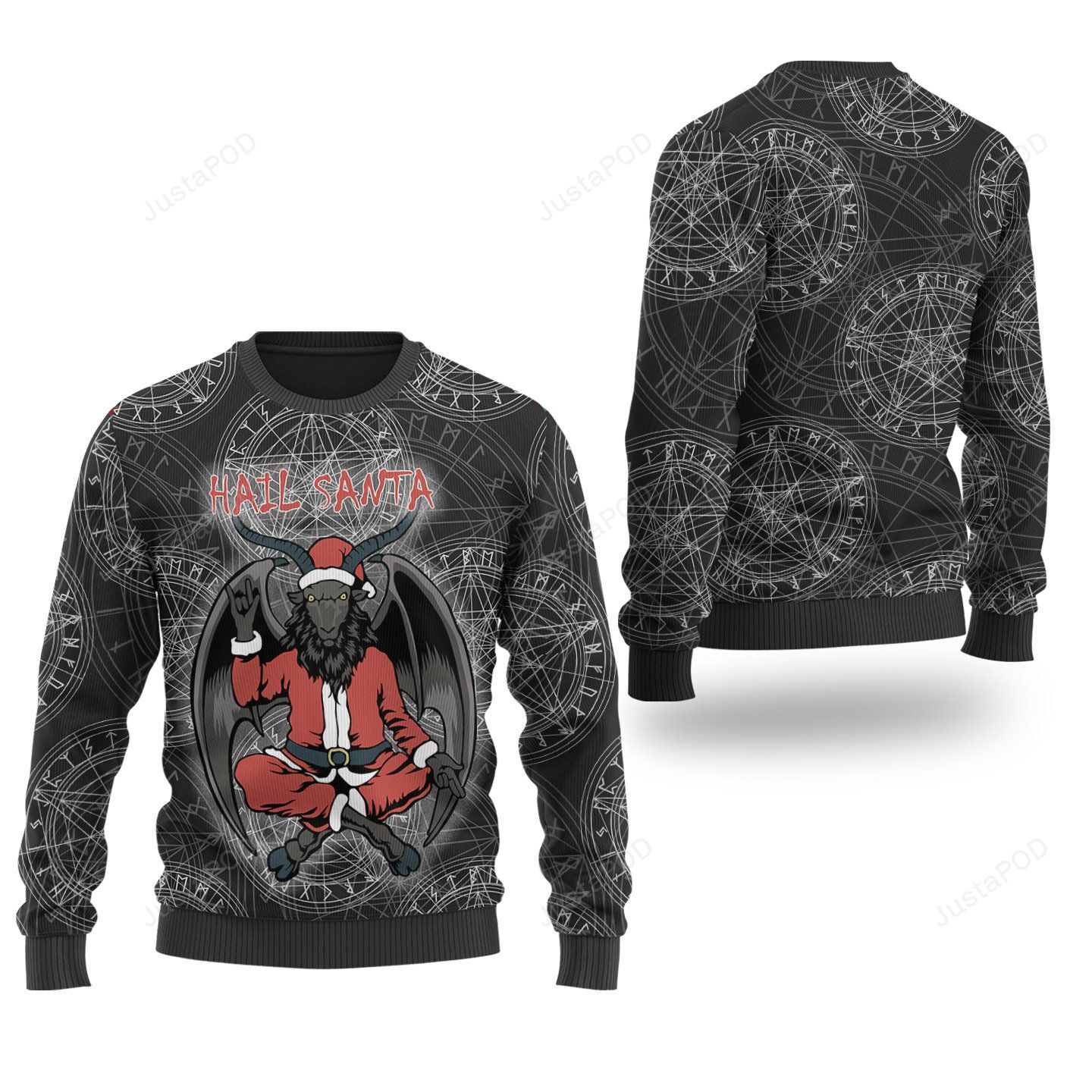 Satanic pentagram hail santa ugly christmas sweater all over print sweatshirt  ugly sweater