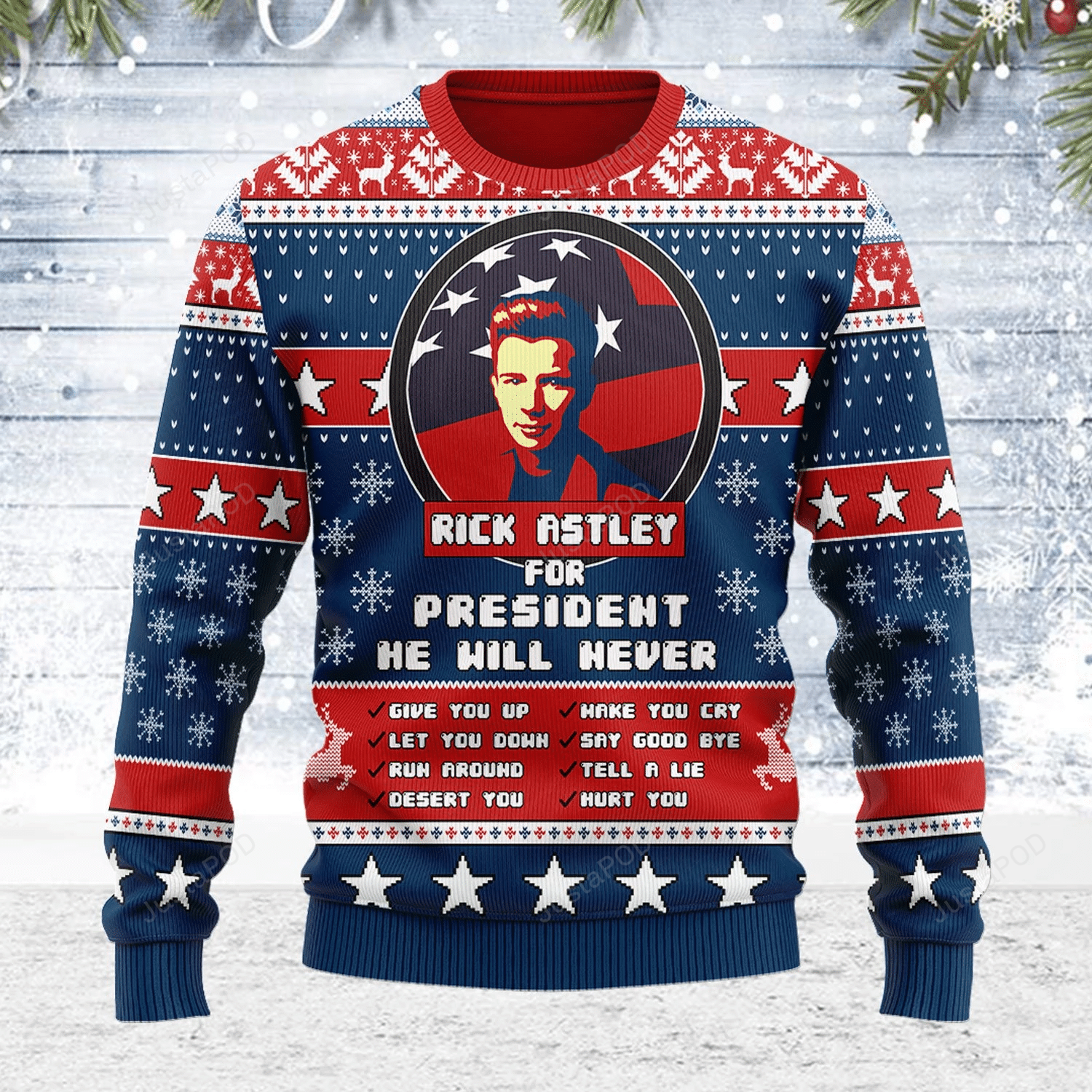 Merry christmas gearhomies rick astley for president 2020 3d ugly christmas sweater  ugly sweater