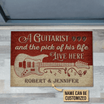 Personalized Guitar Red Old Couple Live Here Doormat