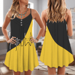 Meow Yellow Black Spaghetti Strap Summer Dress