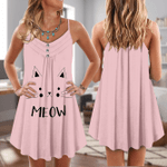 Cat Pink Spaghetti Strap Summer Dress