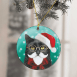 Black Cat Santa Round Ornament