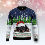 Animal  Dreaming Rottweiler Under Snow Ugly Christmas Sweater