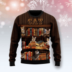 Animal  Cat Bookcase Ugly Christmas Sweater