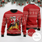 Animal  Santa Riding German Shepherd Ugly Christmas Sweater