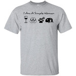 I am a simple woman I like wine flip flops paw dog and camping shirt