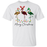 Merry Christmas Flamingo Santa Hat Reindeer Lights Shirt