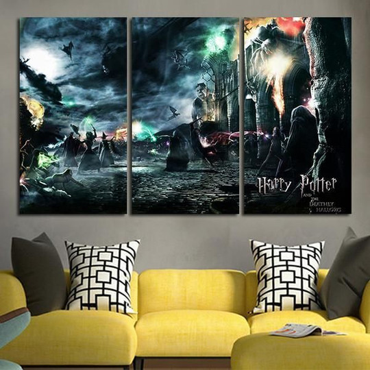 Canvas Print Painting 3 Panel Harry Potter Deathly Hallows Logo Wall Art Canvas