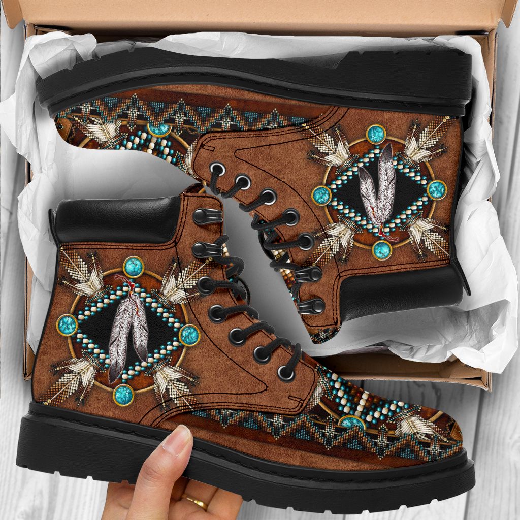 Native American Blue brown pattern Timberland Boots1