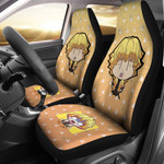 Demon Slayer Anime Car Seat Covers - Cute Chibi Agatsuma Zenitsu Crying Yellow Cloak Patterns Seat Covers