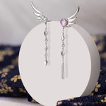 Dangling Crystal Angel Wing Earrings in Sterling Silver