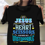 With Jesus In Her Heart Scissors In Her Hand Hairdresser Shirt Good Gifts For Hairdressers