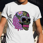 Rose Floral Sugar Skull T-Shirt Womens Skull Graphic Tee Apparel