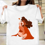 Morning Comforts In Orange Shirt Woman Drinking Coffee Graphic Apparel Gift For Aunt