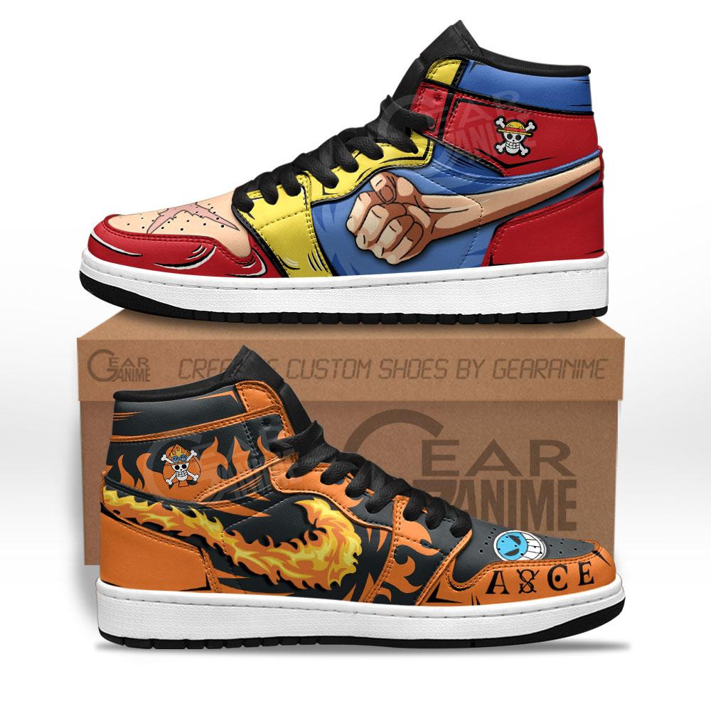 Luffy And Ace Anime One Piece Air Jordan High top shoes1