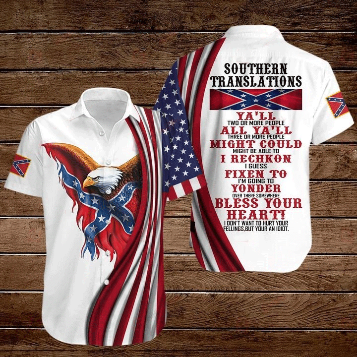 Eagle American Flag 4th Of July Independence Day Southern Translations Ya'll Two Or More People Graphic Print Short Sleeve Hawaiian Casual Shirt  size S - 5XL