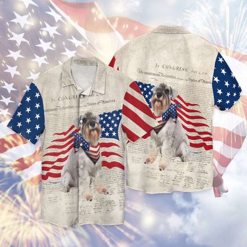 4th Of July Independence Day Schnauzer Patriotic Schnauzer American Flag Gift For Men And Women Graphic Print Short Sleeve Hawaiian Casual Shirt  size S - 5XL