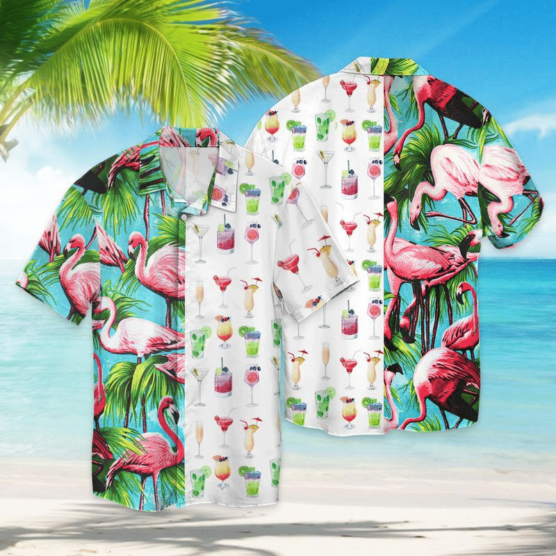 Cocktail Flamingo For Men And Women Graphic Print Short Sleeve Hawaiian Casual Shirt  size S - 5XL