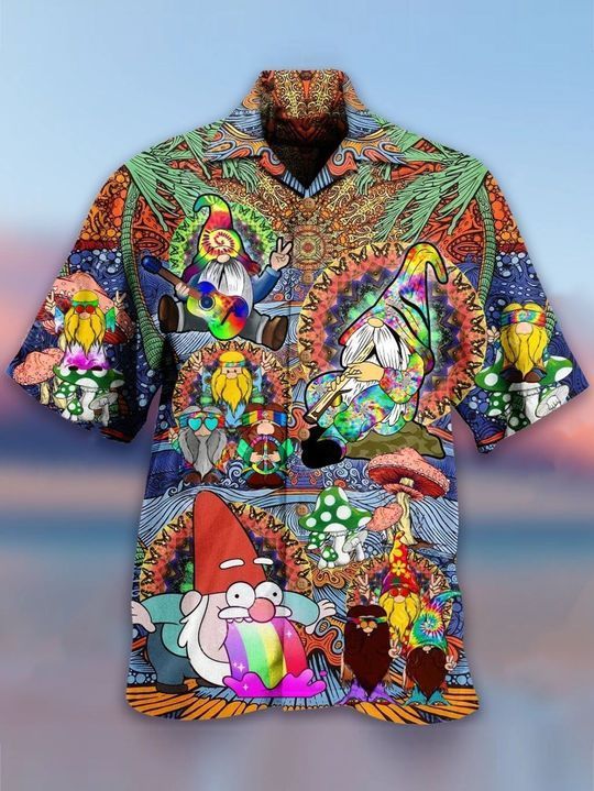 Hippie Colorful Awesome Unisex Hawaiian Graphic Print Short Sleeve Hawaiian Casual Shirt  size S - 5XL
