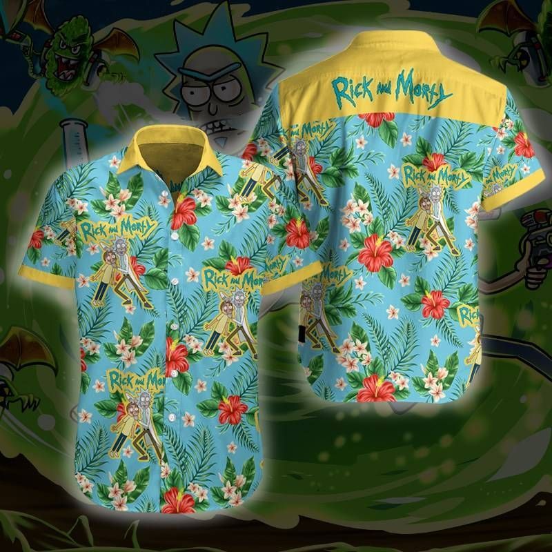 Rick and Morty Hawaiian Graphic Print Short Sleeve Hawaiian Casual Shirt  size S - 5XL