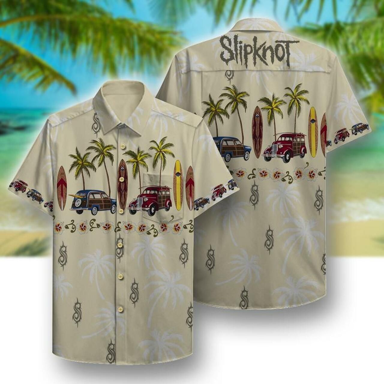 Slipknot Hawaiian V Graphic Print Short Sleeve Hawaiian Casual Shirt  size S - 5XL