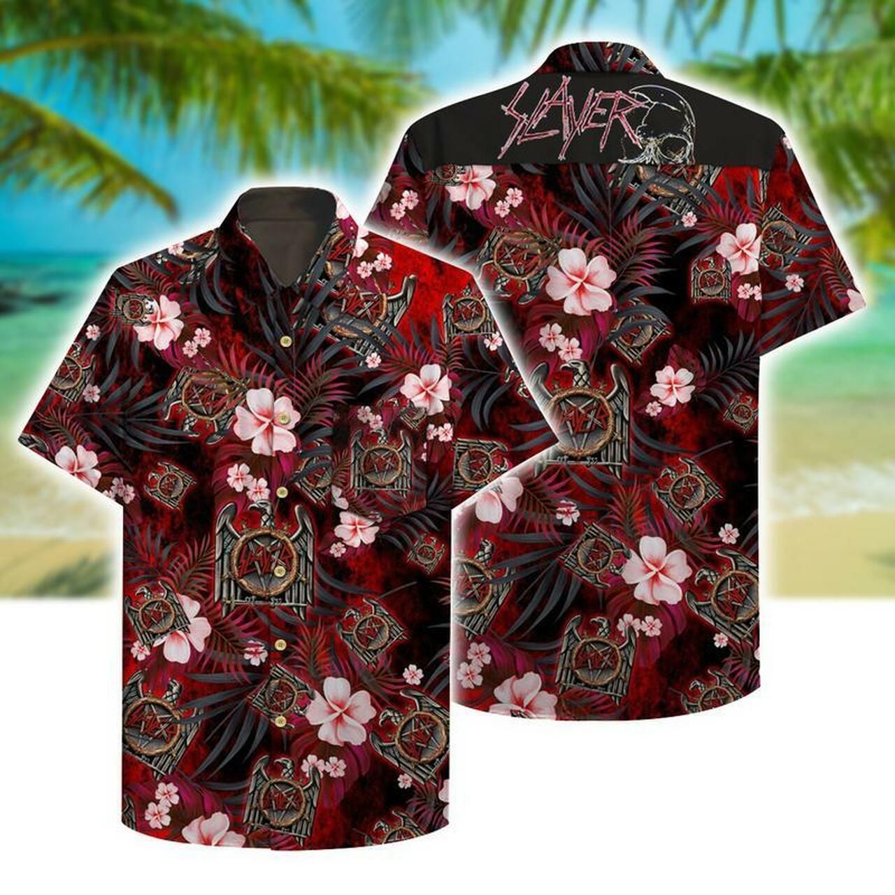 Slayer Hawaiian Graphic Print Short Sleeve Hawaiian Casual Shirt  size S - 5XL