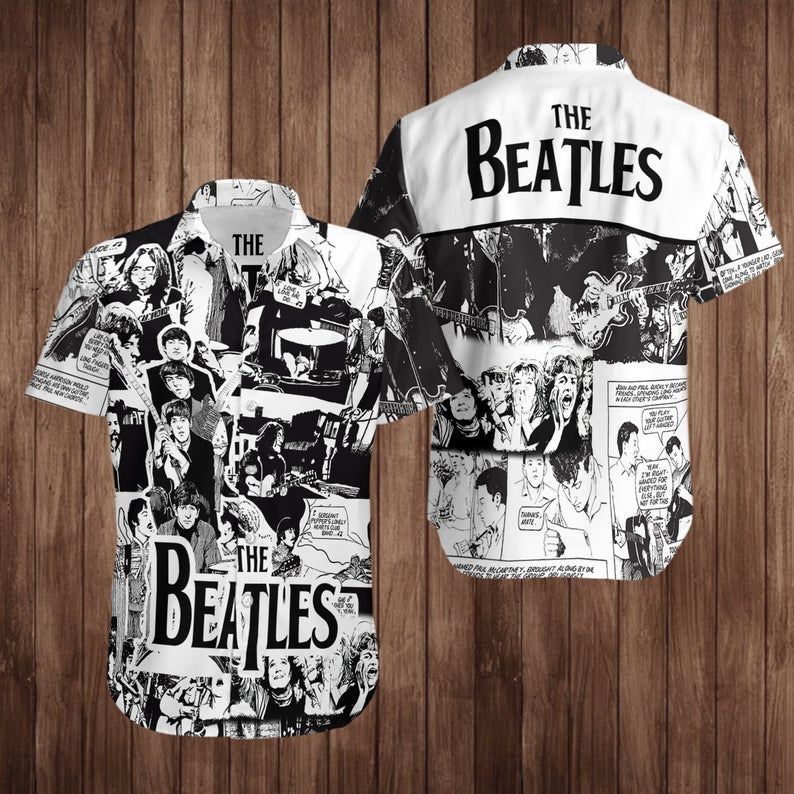 Love The Beatles Graphic Print Short Sleeve Hawaiian Casual Shirt  size S - 5XL