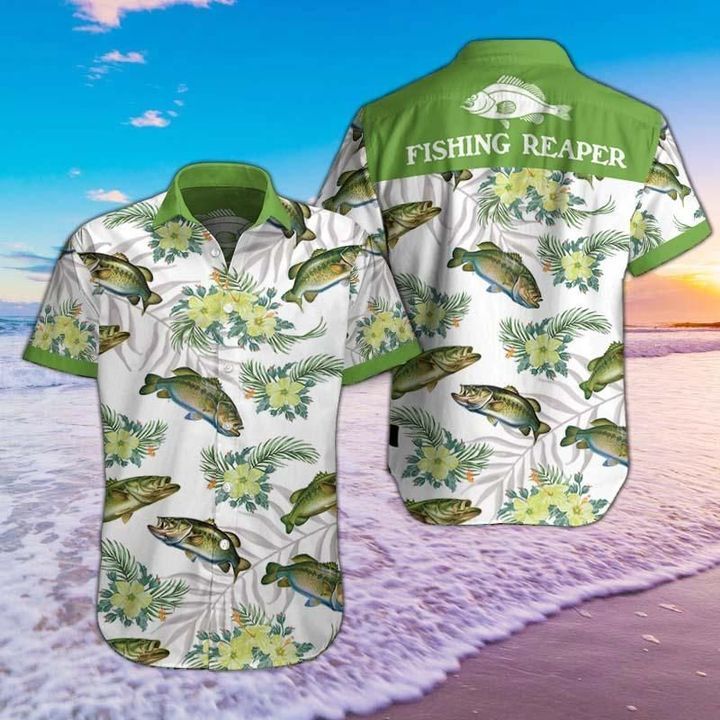 Fishing Reaper Hawaiian Graphic Print Short Sleeve Hawaiian Casual Shirt  size S - 5XL