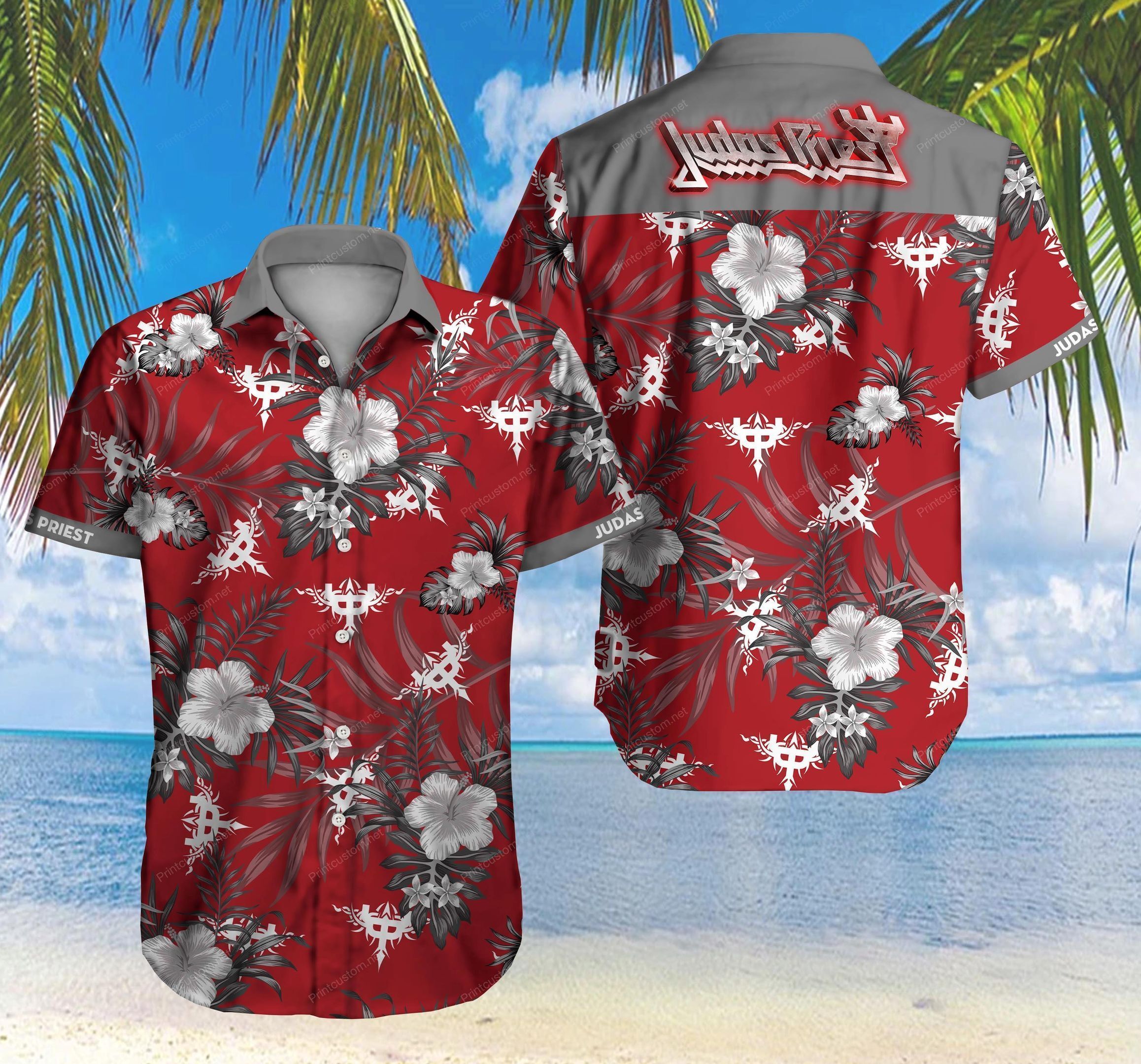 Tlmus Judas Priest Hawaiian Graphic Print Short Sleeve Hawaiian Casual Shirt  size S - 5XL