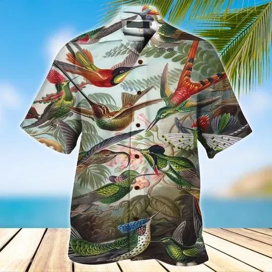Hummingbird Hawaiian III Graphic Print Short Sleeve Hawaiian Shirt  size S - 5XL